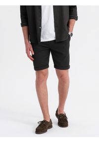 Ombre Clothing - Dzianinowe szorty męskie z podwiniętymi nogawkami – czarne V2 - Rozmiar: XL. Kolor: czarny. Materiał: dzianina. Wzór: jednolity. Styl: klasyczny