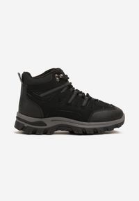 Born2be - Czarne Sznurowane Buty Trekkingowe Traperki Vices na Grubej Podeszwie Afertie. Wysokość cholewki: za kostkę. Kolor: czarny. Materiał: jeans. Szerokość cholewki: normalna. Styl: klasyczny, wakacyjny, sportowy