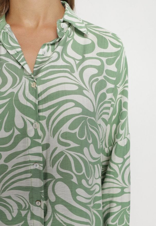 Born2be - Zielony Komplet z Wiskozą Koszula z Regulowanymi Rękawami i Spodnie z Gumką w Pasie Ivilia. Kolor: zielony. Materiał: wiskoza