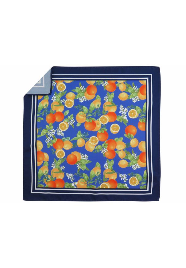 Adam Collection - Granatowa/niebieska poszetka w pomarańcze E268. Kolor: niebieski