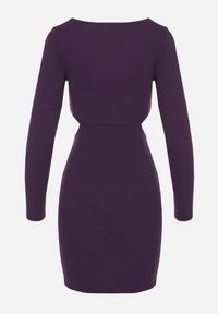 Born2be - Fioletowa Sukienka o Dopasowanym Kroju z Wycięciami w Talii Halassia. Okazja: na randkę, na co dzień. Typ kołnierza: dekolt w serek. Kolor: fioletowy. Długość rękawa: długi rękaw. Typ sukienki: dopasowane, proste. Styl: casual, elegancki #4