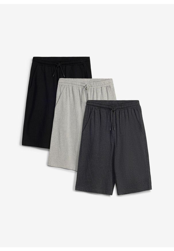 bonprix - Bermudy dresowe z bawełną organiczną (3 szt.). Kolor: szary. Materiał: dresówka, bawełna