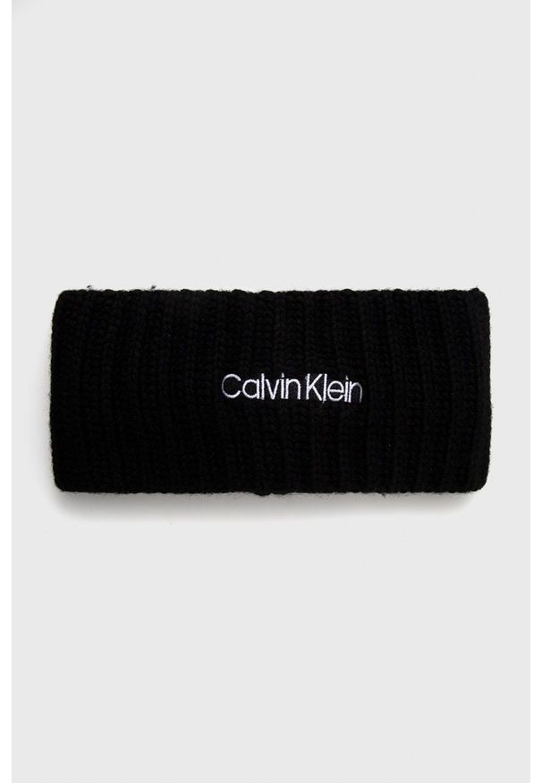 Calvin Klein - Opaska z domieszką wełny. Kolor: czarny. Materiał: wełna