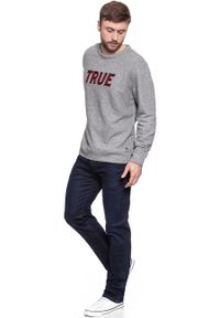 Mustang - MUSTANG BLUZA TAPE SWEATSHIRT MID GREY MELANGE 1006024 4140. Wzór: napisy, melanż