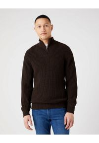 Wrangler - WRANGLER HALF ZIP KNIT MĘSKI SWETER ROZPINANY DELICIOSO BROWN W8D0PJH38 112321332. Okazja: na co dzień, na randkę. Typ kołnierza: golf. Materiał: wełna, bawełna, materiał, poliamid, jeans. Długość rękawa: długi rękaw. Długość: długie. Styl: klasyczny, elegancki, casual