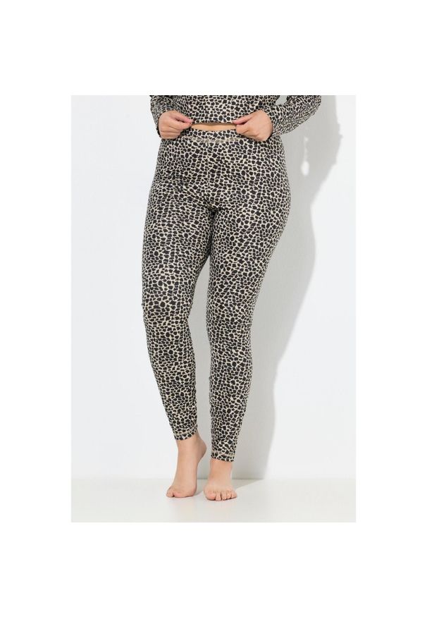 ULLA POPKEN - Damskie Funkcyjne legginsy narciarskie wzór panterka wąskie nogawki z recyklingu. Kolekcja: plus size. Kolor: czarny. Materiał: materiał, poliester, elastan. Długość: długie. Wzór: motyw zwierzęcy. Sport: narciarstwo