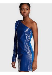ROTATE Sukienka z imitacji skóry Colourblock RT1778 Granatowy Regular Fit. Kolor: niebieski. Materiał: wiskoza, skóra