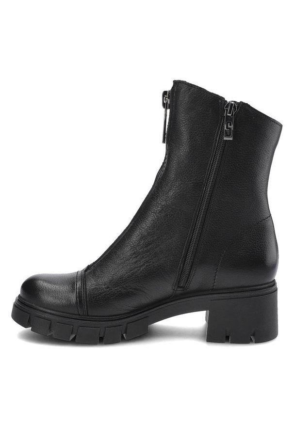 Czarne Botki Simen Damskie Skórzane Modne Obuwie. Okazja: na co dzień. Kolor: czarny. Materiał: skóra. Obcas: na obcasie. Styl: casual, elegancki. Wysokość obcasa: średni