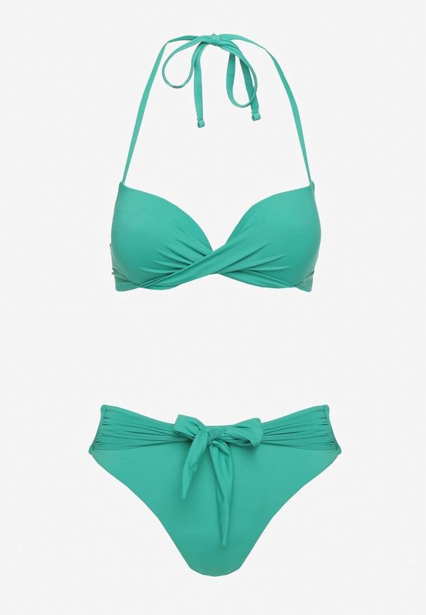 Born2be - Zielone Bikini Wiązany Biustonosz i Majtki Typu Figi Vanissa. Kolor: zielony