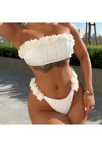 Intica - Strój kąpielowy z motywem róż plażowy elegancja Sija. Kolor: biały. Materiał: materiał. Wzór: aplikacja #3