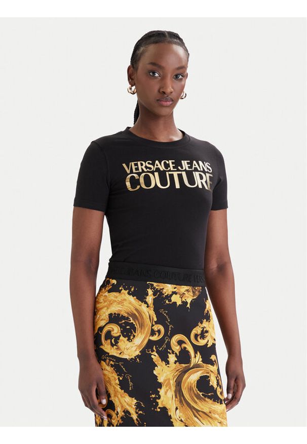 Versace Jeans Couture T-Shirt 80HAHT00 CJ03T Czarny Slim Fit. Kolor: czarny. Materiał: bawełna