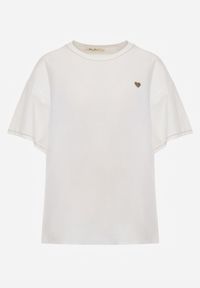 Renee - Biały T-shirt z Bawełny z Motywem Serca i Łańcuszkiem Carilnessa. Okazja: na co dzień. Kolekcja: plus size. Kolor: biały. Materiał: bawełna. Styl: casual, klasyczny #8