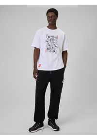 4f - 4F T-shirt loose z nadrukiem męski - biały S. Okazja: na co dzień. Kolor: biały. Materiał: dzianina, materiał, bawełna. Wzór: nadruk. Styl: casual #2