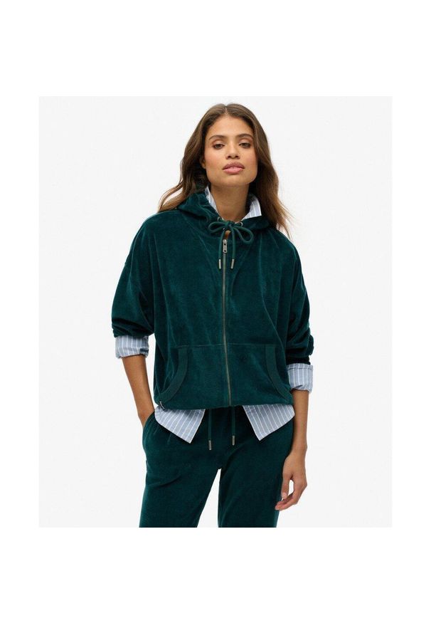 Superdry - Kurtka z kapturem z aksamitu. Typ kołnierza: kaptur. Kolor: zielony
