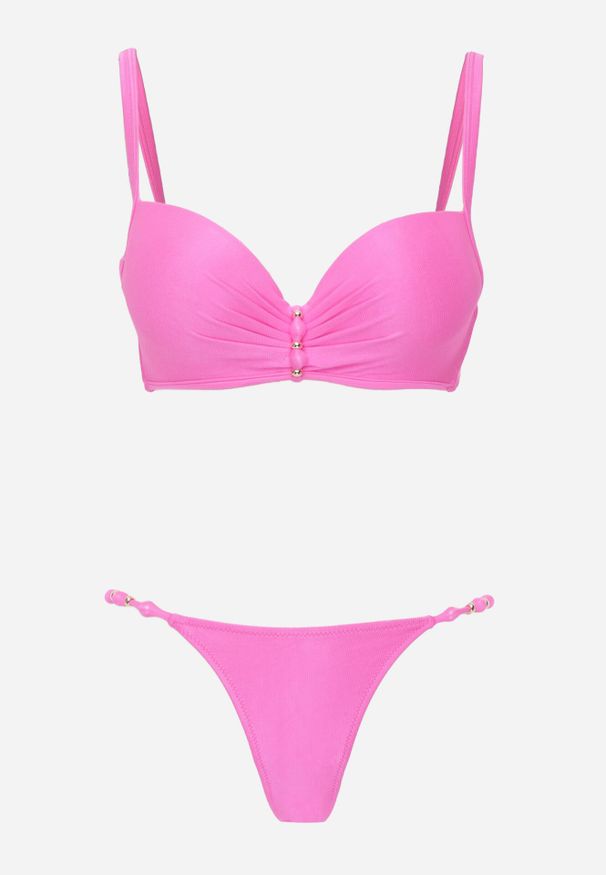 Born2be - Fuksjowe Bikini Push-Up Dwuczęściowe z Metalicznymi Ozdobami Asterelia. Kolor: różowy. Wzór: aplikacja