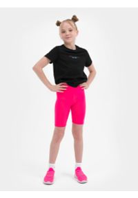 4f - Legginsy kolarki dziewczęce. Okazja: na co dzień. Kolor: różowy. Materiał: elastan, włókno, materiał. Styl: casual, sportowy