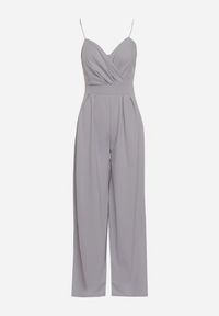 Born2be - Szary Kombinezon z Trójkątnym Dekoltem na Cienkich Ramiączkach Iliantia. Okazja: na co dzień. Kolor: szary. Długość rękawa: na ramiączkach. Długość: długie. Styl: casual #2