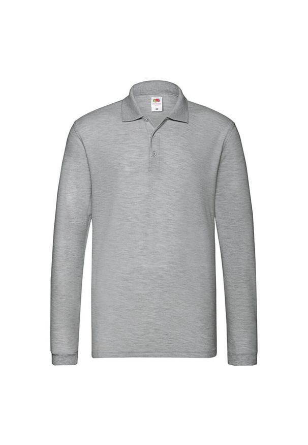 FRUIT OF THE LOOM - Męska Koszulka Polo Premium Z Długim Rękawem. Typ kołnierza: polo. Kolor: szary. Długość rękawa: długi rękaw. Długość: długie