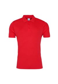 JUST COOL - Męska Gładka Koszulka Polo. Typ kołnierza: polo. Kolor: czerwony. Wzór: gładki #1