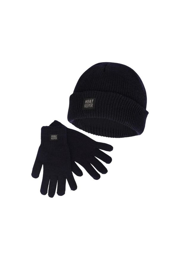 HEAT KEEPER - Zestaw zimowy Heatkeeper dla mężczyzn – czapka + rękawiczki – granatowy. Kolor: niebieski. Materiał: akryl, poliester. Sezon: zima. Styl: sportowy
