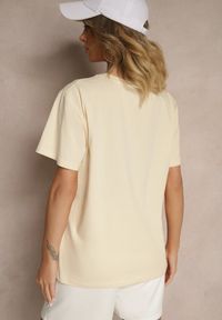 Renee - Beżowy T-shirt z Bawełny z Naszytymi Cekinami Avenelli. Okazja: na co dzień. Kolor: beżowy. Materiał: bawełna. Wzór: aplikacja. Styl: klasyczny, elegancki, casual #3