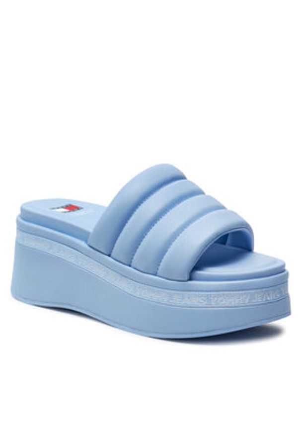 Tommy Jeans Klapki Tjw Wedge Sandal EN0EN02455 Granatowy. Kolor: niebieski. Materiał: skóra