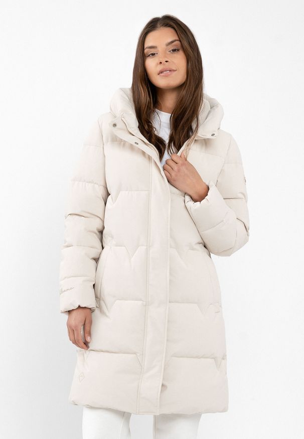 Volcano - Zimowy płaszcz J-LUCY. Materiał: włókno, syntetyk, materiał, puch. Wzór: napisy, haft. Sezon: zima