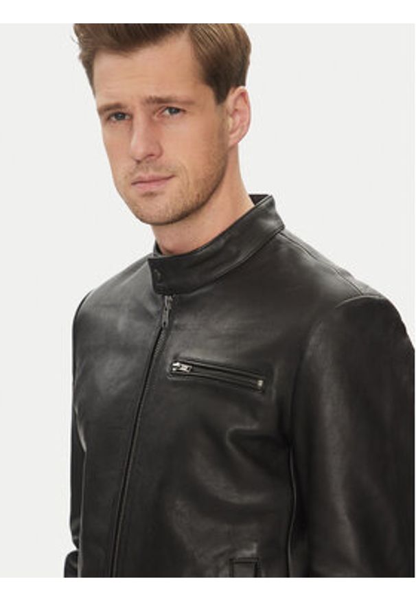 Serge Pariente Kurtka skórzana Retro Czarny Slim Fit. Kolor: czarny. Materiał: skóra. Styl: retro