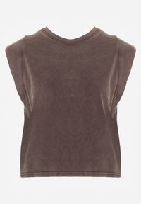 Renee - Brązowy Top z Bawełny w Stylu Grunge z Szeroką Linią Ramion Tezorea. Kolor: brązowy. Materiał: bawełna #8