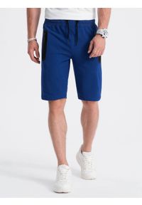 Ombre Clothing - Krótkie spodenki męskie dresowe - niebieskie V1. Okazja: na co dzień. Kolor: niebieski. Materiał: dresówka. Długość: krótkie. Wzór: nadruk. Sezon: wiosna, lato. Styl: klasyczny, casual #3