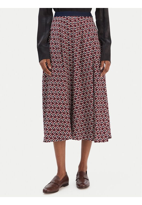 TOMMY HILFIGER - Tommy Hilfiger Spódnica trapezowa WW0WW49373 Bordowy Regular Fit. Kolor: czerwony. Materiał: wiskoza