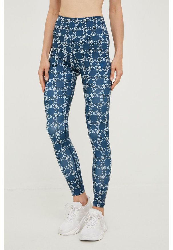 Guess legginsy damskie kolor granatowy wzorzyste. Kolor: niebieski. Materiał: skóra