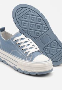 Born2be - Niebieskie Trampki na Grubej Podeszwie pod Kostkę Adsoria. Okazja: na co dzień. Zapięcie: sznurówki. Kolor: niebieski. Materiał: jeans. Styl: klasyczny, casual #5