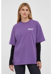 Won Hundred t-shirt kolor fioletowy z nadrukiem. Kolor: fioletowy. Materiał: bawełna, dzianina, prążkowany. Wzór: nadruk #3