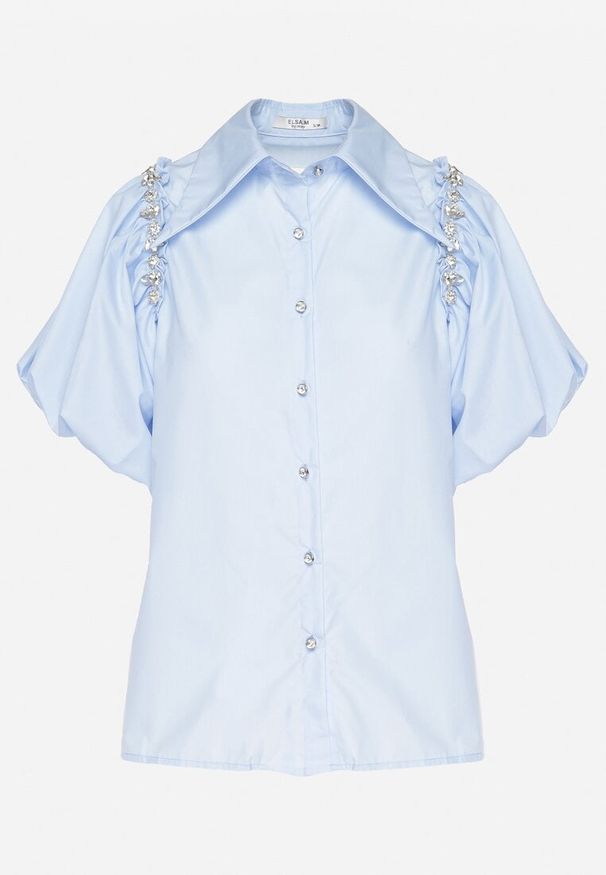 Born2be - Jasnoniebieska Koszula Caneope. Typ kołnierza: kolnierz wykładany. Kolor: niebieski. Materiał: tkanina. Wzór: aplikacja, gładki. Styl: klasyczny