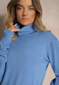 Renee - Niebieski Klasyczny Golf Longsleeve z Dodatkiem Wiskozy Leriona. Typ kołnierza: golf. Kolor: niebieski. Materiał: wiskoza. Długość rękawa: długi rękaw. Styl: klasyczny #3