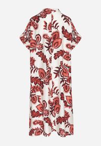 Born2be - Bordowa Sukienka z Wiskozą i Lnem Pudełkowa z Kieszeniami w Kwiatowy Wzór Boho Natundelia. Okazja: na co dzień. Kolor: czerwony. Materiał: wiskoza, len. Wzór: kwiaty. Styl: boho #7