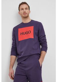 Hugo Bluza bawełniana męska kolor brązowy z nadrukiem. Okazja: na co dzień. Kolor: fioletowy. Materiał: bawełna. Wzór: nadruk. Styl: casual #5