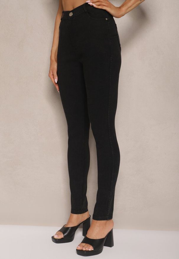 Renee - Czarne Jeansy Skinny z Bawełny High Waist Calliren. Okazja: na co dzień. Stan: podwyższony. Kolor: czarny. Styl: casual