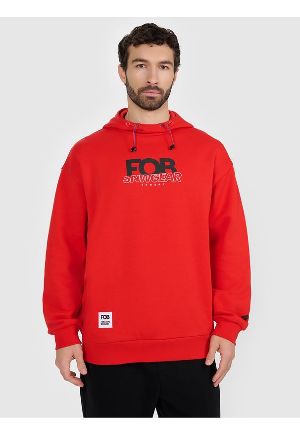 4f - 4F Bluza dresowa nierozpinana z kapturem męska - czerwona M. Typ kołnierza: kaptur. Kolor: czerwony. Materiał: dresówka. Styl: klasyczny