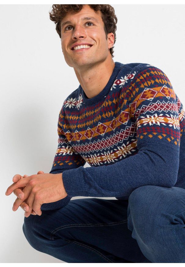 bonprix - Sweter w norweski wzór. Kolor: niebieski