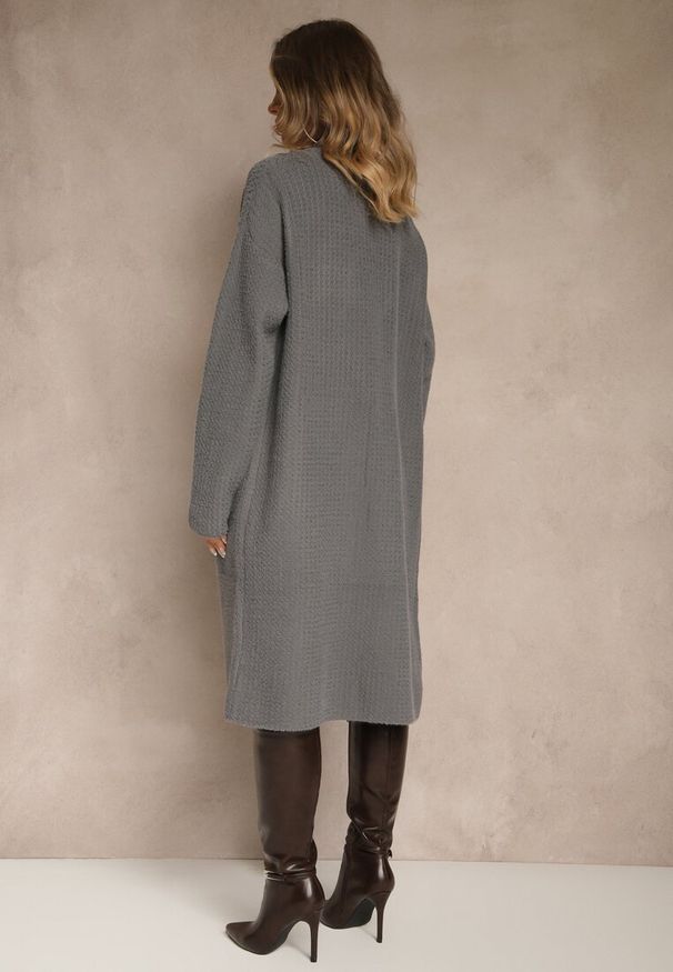 Renee - Szary Długi Kardigan Niezapinany z Bawełną Ferrive. Okazja: na co dzień. Kolor: szary. Materiał: bawełna. Długość: długie. Styl: casual