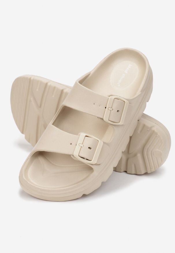 Born2be - Beżowe Klapki z Paskami ze Sprzączkami na Platformie Avalona. Okazja: na co dzień, na spacer. Kolor: beżowy. Sezon: lato. Obcas: na platformie. Styl: casual, elegancki
