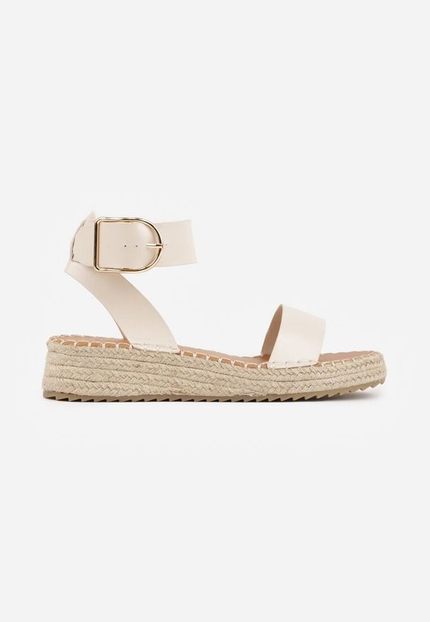 Renee - Beżowe Sandały VICES na Plecionej Grubej Podeszwie z Paskiem Wokół Kostki Casilla. Okazja: na spacer, na imprezę. Zapięcie: pasek. Kolor: beżowy. Materiał: koronka. Wzór: haft. Sezon: lato. Styl: elegancki