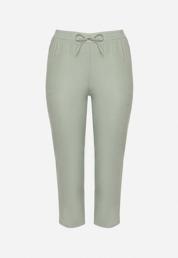 Born2be - Zielone Spodnie z Lnem i Elastyczną Gumką w Pasie Nativena. Okazja: na co dzień. Kolekcja: plus size. Kolor: zielony. Materiał: len. Styl: casual