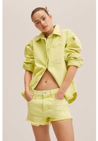 mango - Mango szorty Aneka damskie kolor żółty gładkie high waist. Okazja: na co dzień. Stan: podwyższony. Kolor: żółty. Wzór: gładki. Styl: casual