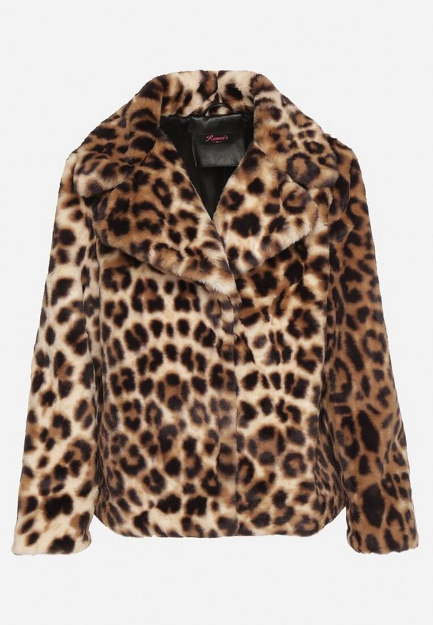 Born2be - Panterkowa Krótka Kurtka Futerko z Szerokim Kołnierzem Zenivra. Okazja: na co dzień, do pracy. Typ kołnierza: golf. Materiał: futro. Długość: krótkie. Styl: casual