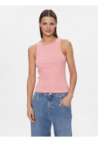 Tommy Jeans Top Essential DW0DW17382 Różowy Slim Fit. Kolor: różowy. Materiał: bawełna