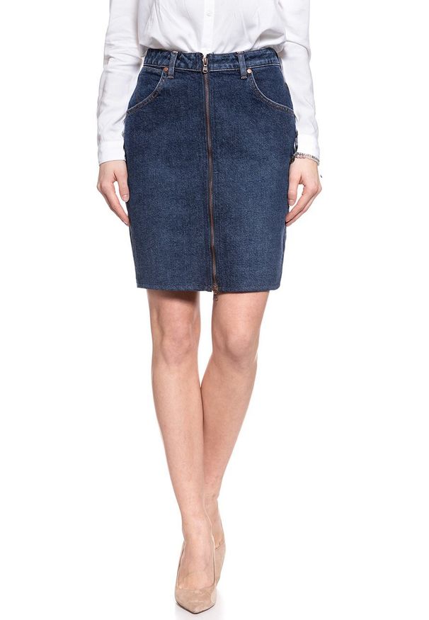 Wrangler - SPÓDNICA JEANSOWA WRANGLER HIGH ZIP SKIRT DEEP OCEAN W257WB86X. Materiał: jeans. Długość: długie. Styl: klasyczny