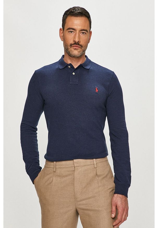 Polo Ralph Lauren - Longsleeve. Okazja: na co dzień. Typ kołnierza: polo. Kolor: niebieski. Materiał: bawełna, dzianina. Długość rękawa: długi rękaw. Wzór: gładki. Styl: casual